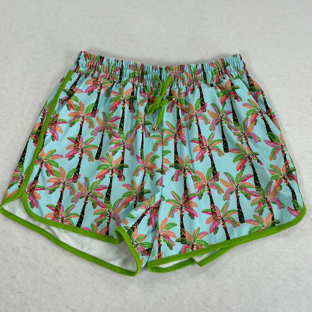 Jess Lea Tropical Palm Tree Print Shorts Blue Green Pink Medium Summer Beach